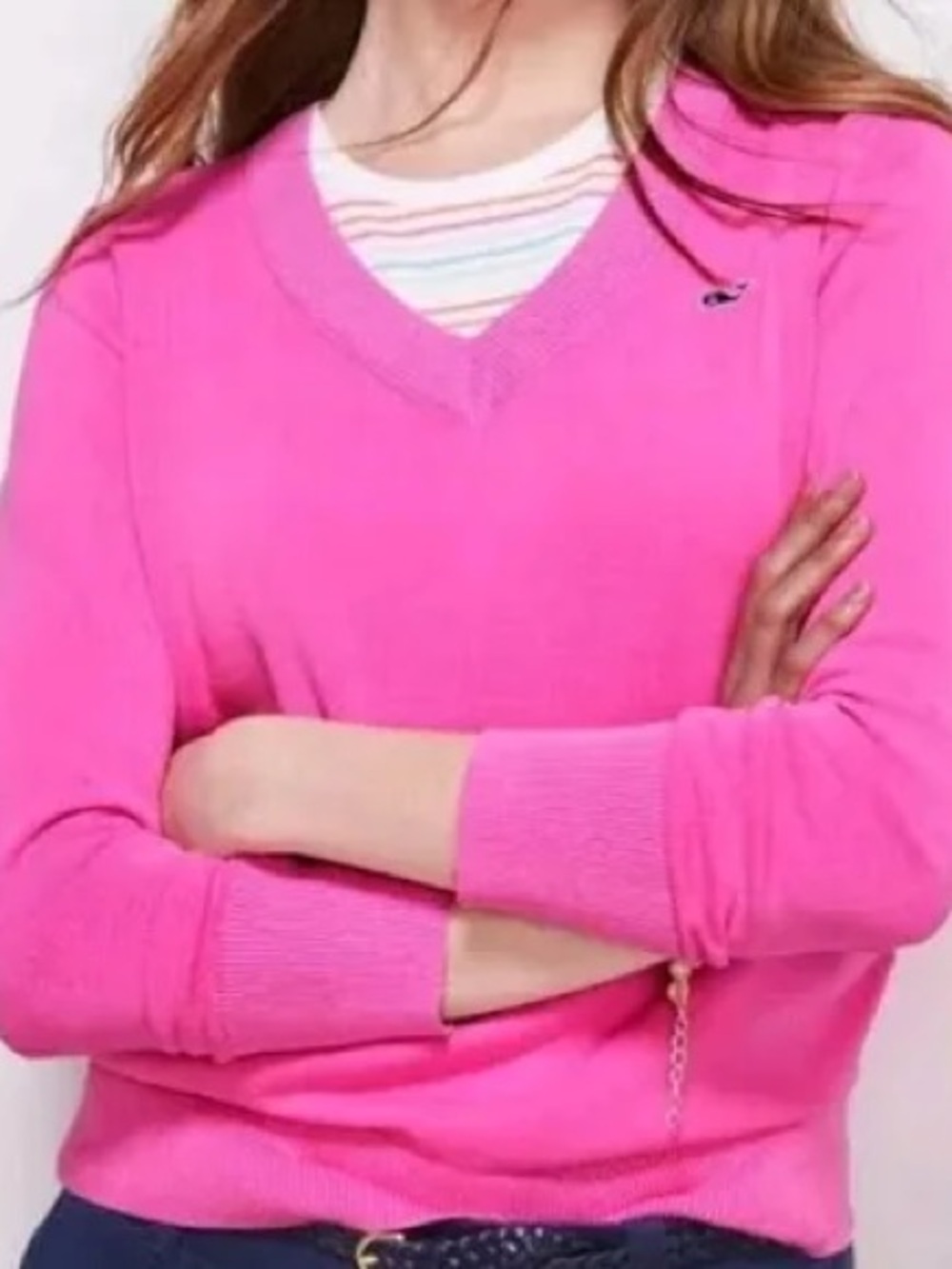 Vineyard Vines Bright Pink V-Neck Sweater